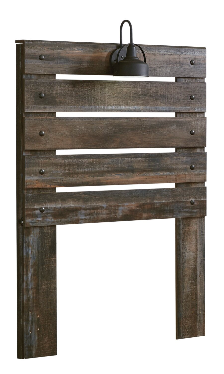 Tête de lit à panneau Abby avec lumière LED et ports USB, marron - Pleine grandeur | Tête de lit à panneau Abby avec éclairage à DEL et ports USB, brune - format allumé double