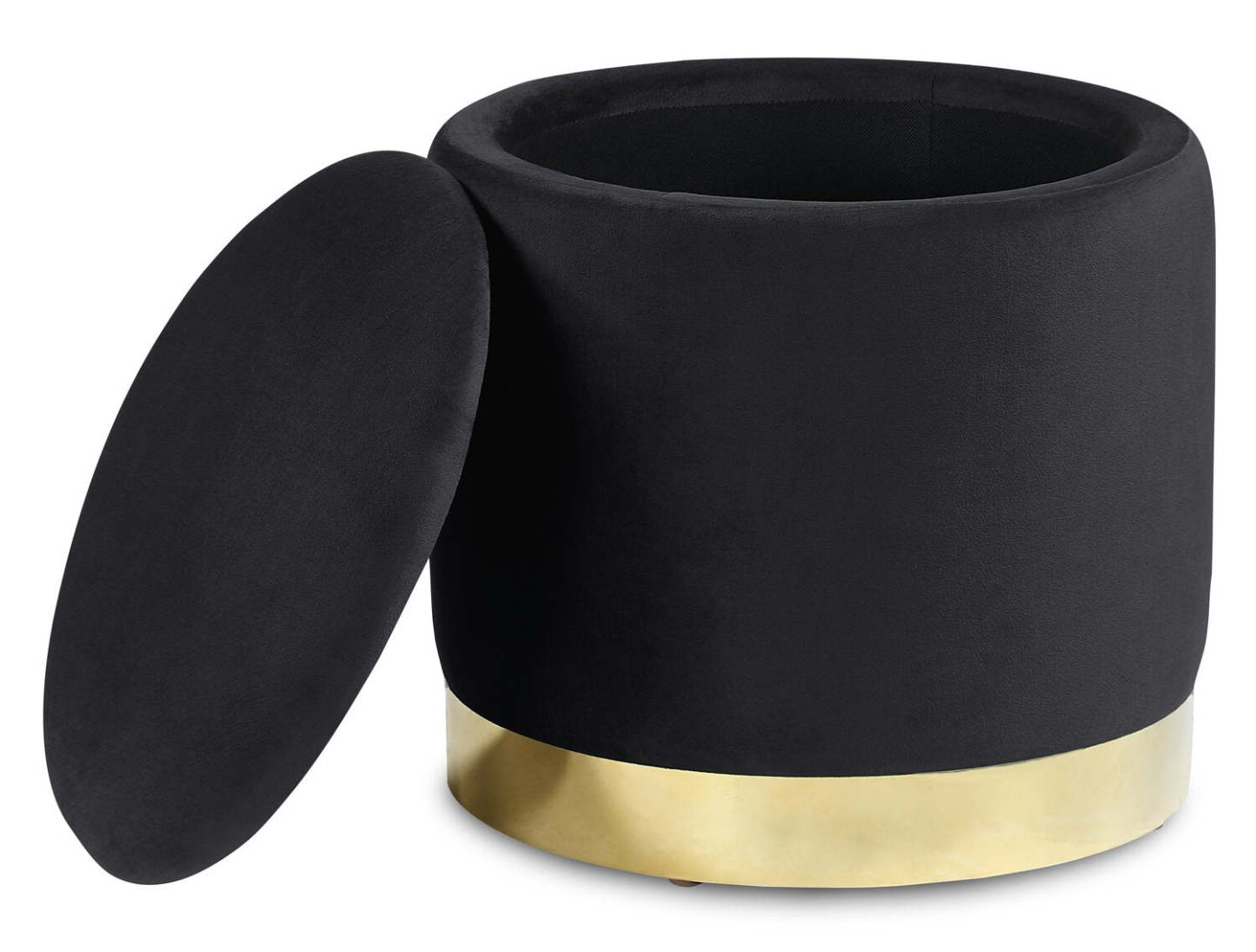 Phebe 16.5 Storage Ottoman with Gold Trim Base - Noir|Pouf de rangement Phebe de 16,5 po avec base à bordures dorées - noir