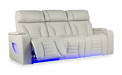 Sofa de massage à inclinaison électrique Zen de 86 po en tissu d’apparence cuir avec appuie-têtes électriques et console rabattable - abricot