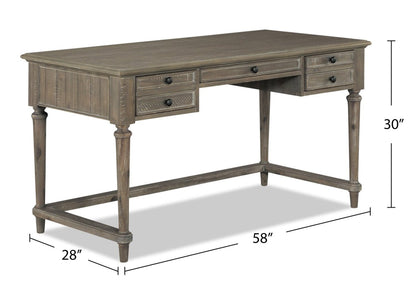 Winston 58 Writing Office Desk with 3-Drawers - Light Brown Driftwood|Bureau de travail Winston de 58 po à 3 tiroirs - bois de grève brun clair