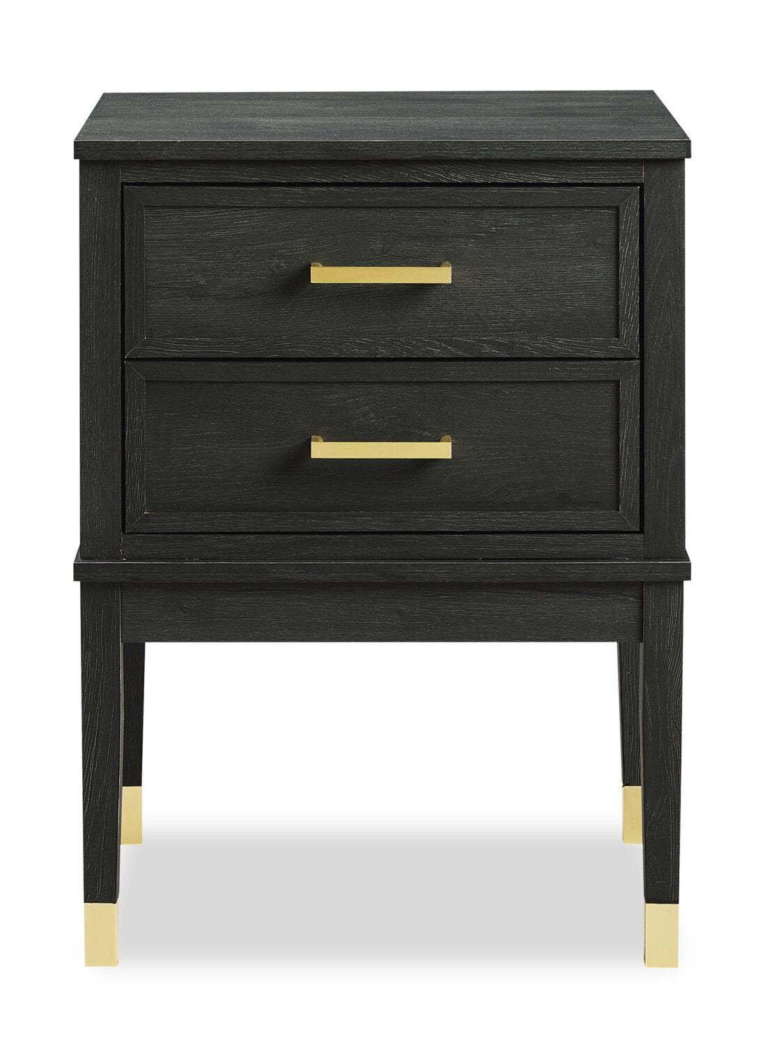 Table de chevet Alia à 2 tiroirs avec accents dorés, 18 L x 25,75 H - Noir | Table de nuit Alia de 18 po (l) x 25,75 po (H) à 2 tiroirs avec touche dorée - noire