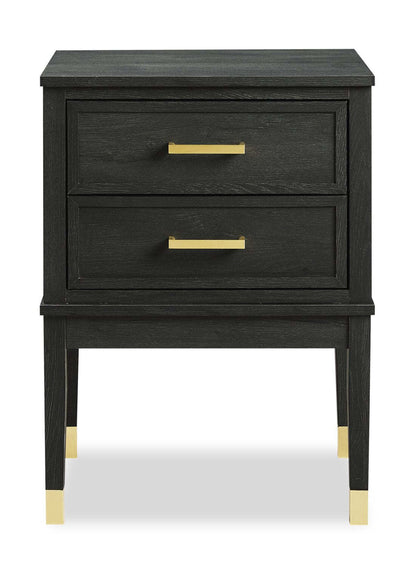 Table de chevet Alia à 2 tiroirs avec accents dorés, 18 L x 25,75 H - Noir | Table de nuit Alia de 18 po (l) x 25,75 po (H) à 2 tiroirs avec touche dorée - noire