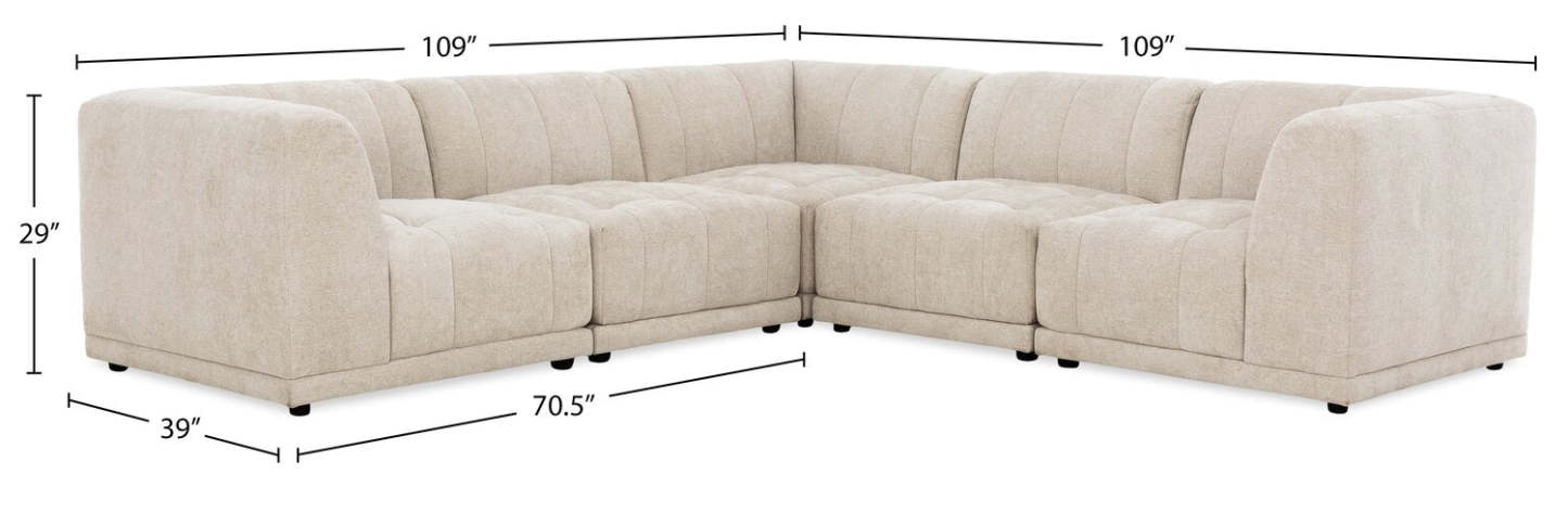 Sofa sectionnel modulaire Oaklyn Kort & Co. 5 pièces en tissu avec coussins de siège capitonnés - beige
