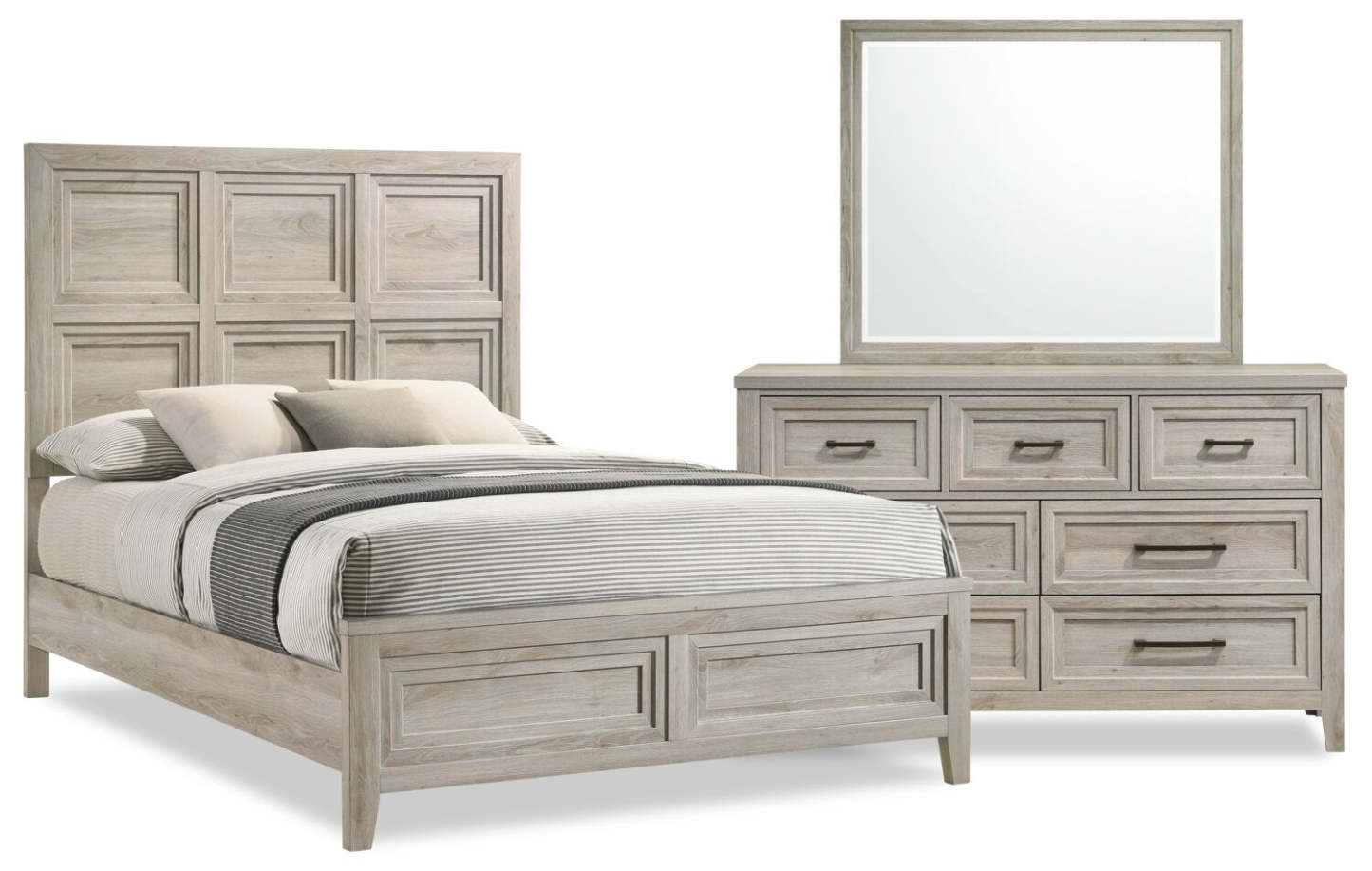 L'ensemble de chambre à coucher Lara 5 pièces avec lit, commode et miroir, gris antique - format grand lit