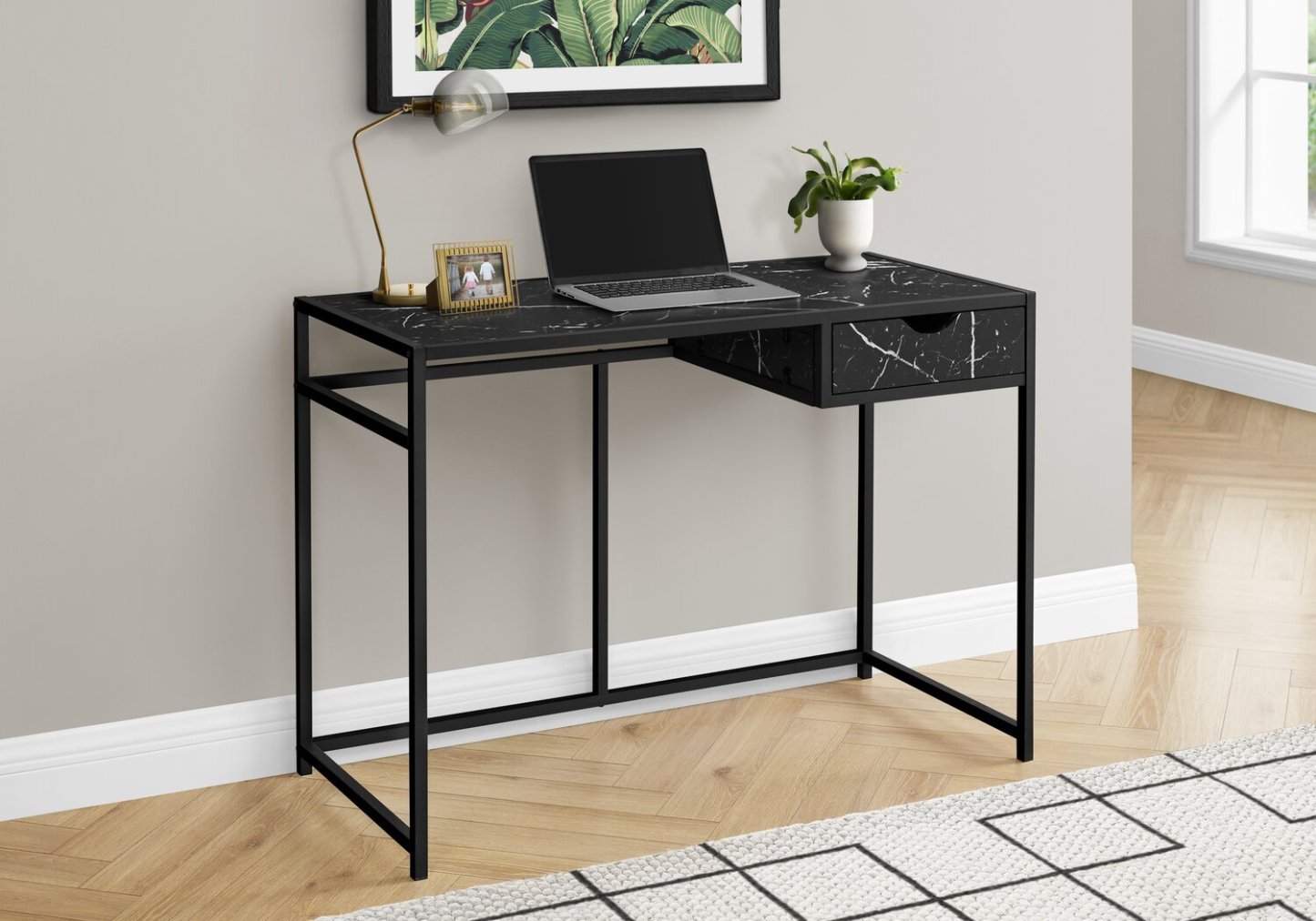Bureau Everly de 42,25 po avec tiroir - apparence marbre noir
