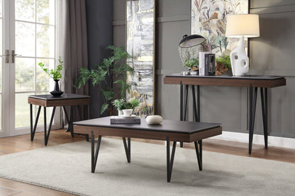 Table de canapé moderne Juno 48 avec plateau en pierre frittée - Noir | Table de salon moderne Juno de 48 po avec dessus en pierre frittée - noire
