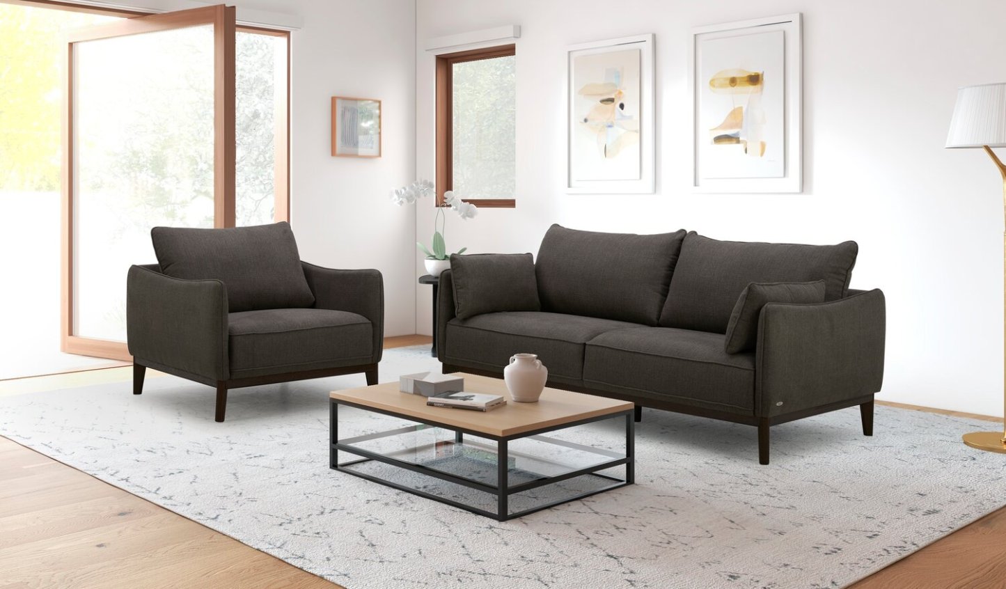 Fauteuil Gena de Cindy Crawford Home de 38,5 po en tissu d’apparence lin avec coussin de dossier amovible - gris anthracite