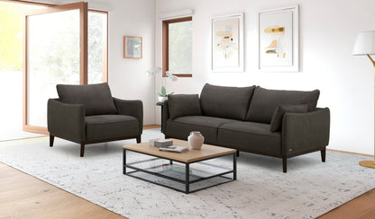 Fauteuil Gena de Cindy Crawford Home de 38,5 po en tissu d’apparence lin avec coussin de dossier amovible - gris anthracite