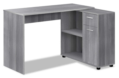 Zoey 46 L-Shaped Office Desk with Cubbies, Drawer & Cabinet - Grey|Bureau en forme de L Zoey de 46 po avec compartiments, tiroir et armoire - gris