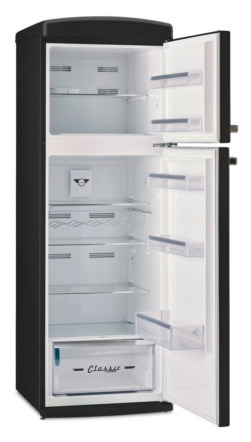 Unique Classic Retro 24 11 Cu Ft. Top Freezer Refrigerator – Midnight Black - UNQ-310L B TM | Réfrigérateur Classic Rétro d’Unique de 24 po et de 11 pi3 à congélateur supérieur - noir minuit - UNQ-310L B TM