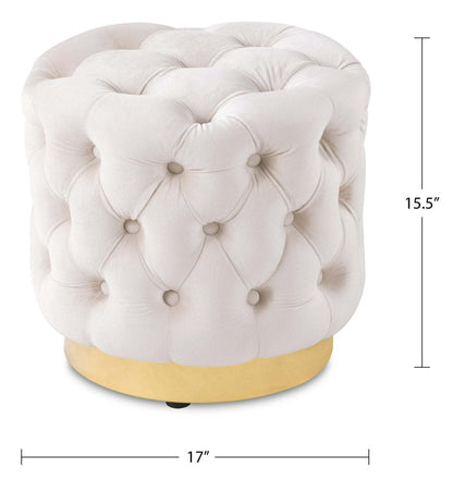 Pouf rond Adell de 17 po en tissu avec base dorée - blanc