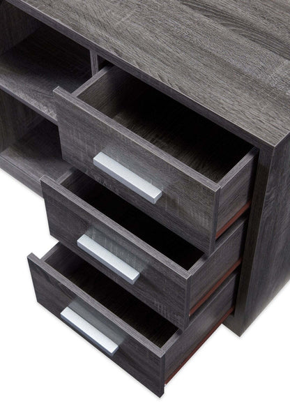 Bureau d'angle réversible Owen 55 avec 4 tiroirs et compartiments - Gris vieilli|Bureau en coin réversible Owen de 55 po à 4 tiroirs et compartiments - gris vieilli