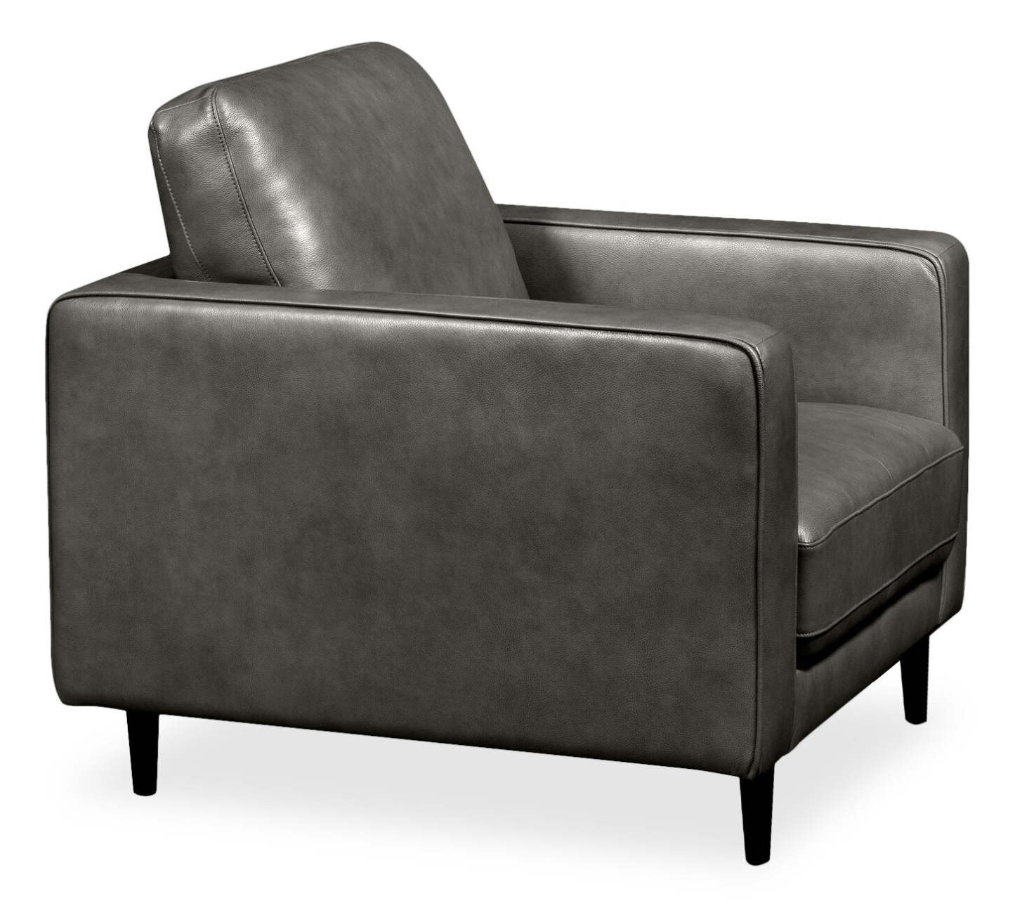 Fauteuil Edge de 35 po en cuir véritable avec pattes en bois et coussin de dossier amovible - gris