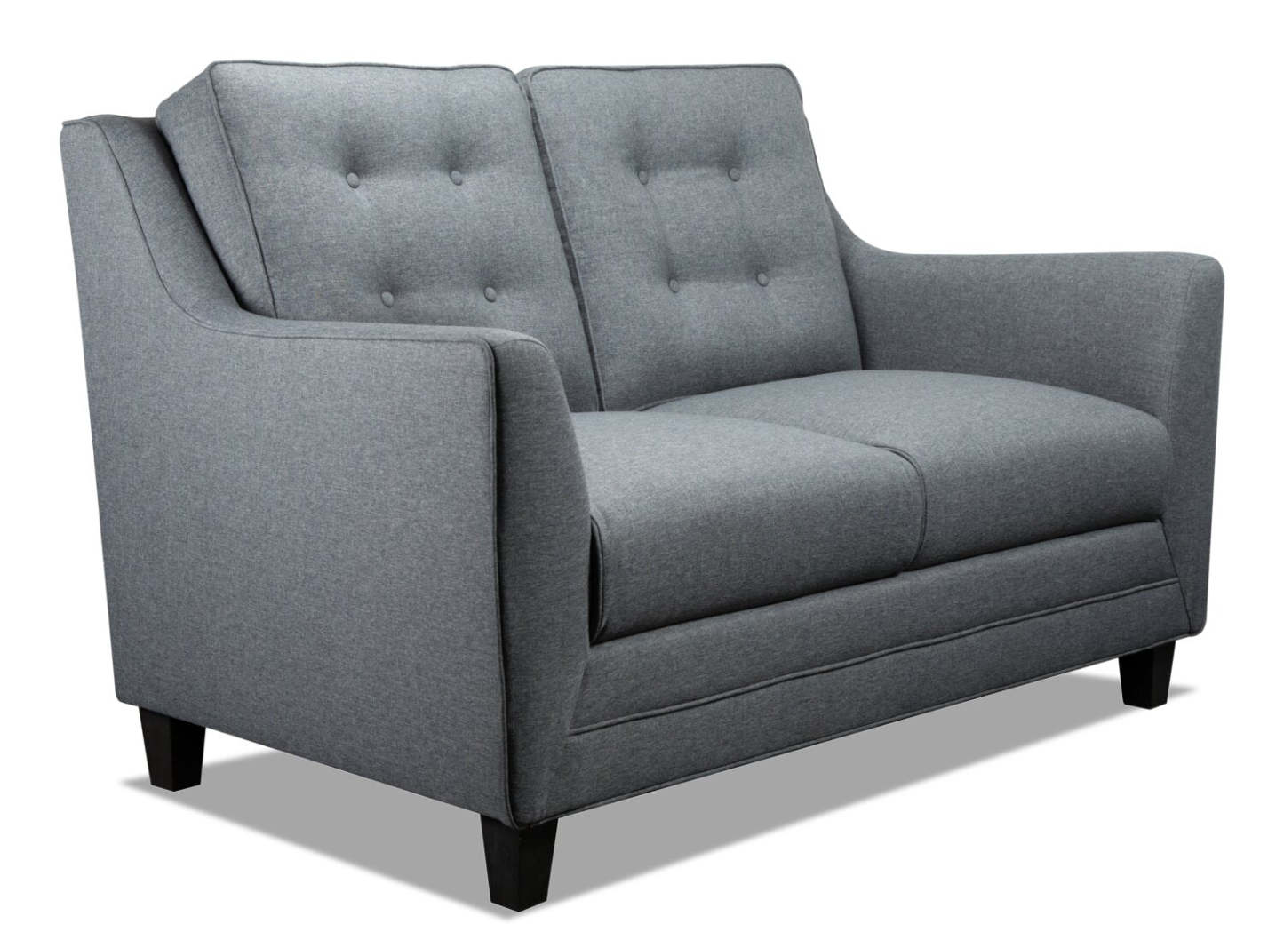 Novalee 57 po causeuse en tissu d’apparence lin avec accoudoirs évasés et capitonnage à boutons - grise