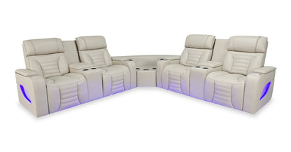 Canapé sectionnel à inclinaison électrique Zen 3 pièces en similicuir avec massage et 2 consoles avec réfrigérateur - abricot