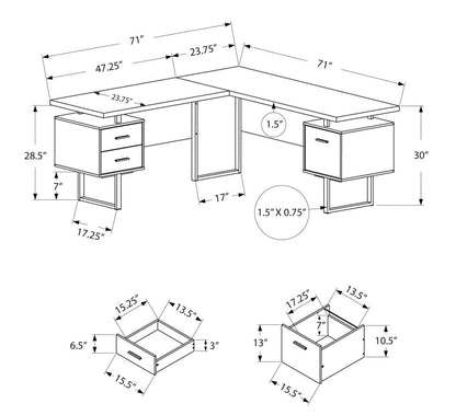 Bureau en coin en forme de L réversible Marnie de 71 po à 3 tiroirs - blanc