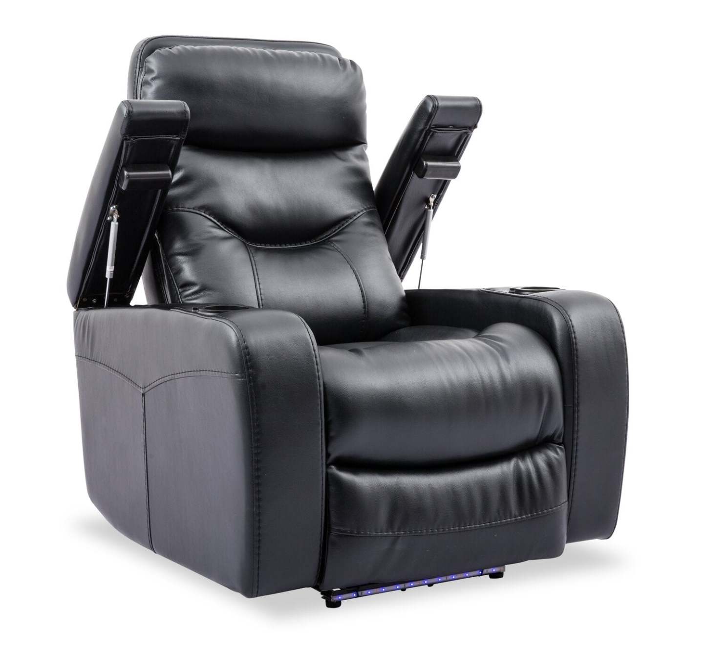Fauteuil à inclinaison électrique Glow de 33 po en tissu avec accoudoirs de rangement - noir