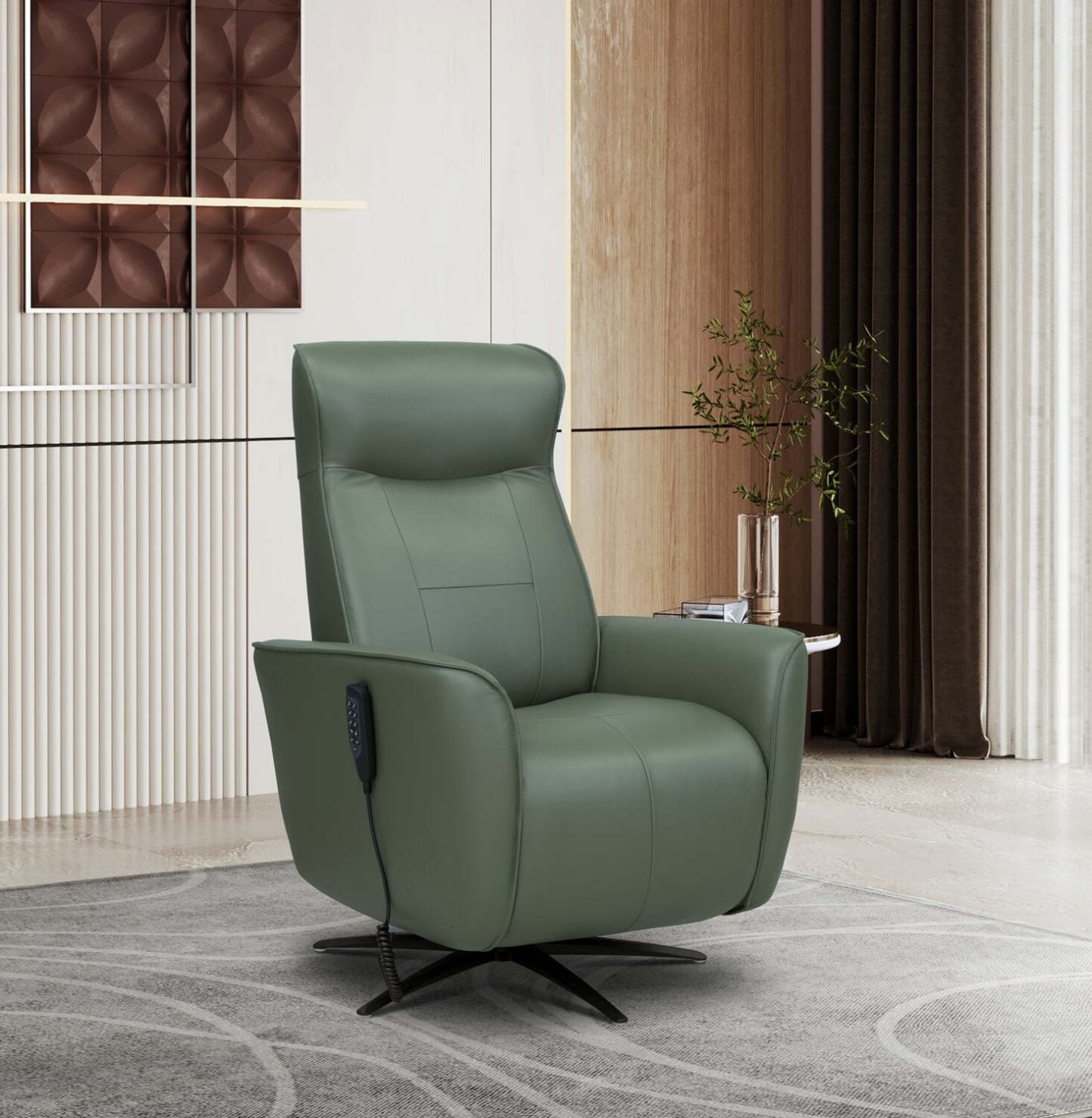 Fauteuil de massage à inclinaison électrique Serene de 31 po en cuir avec véritables appuie-tête électrique et siège chauffant - vert