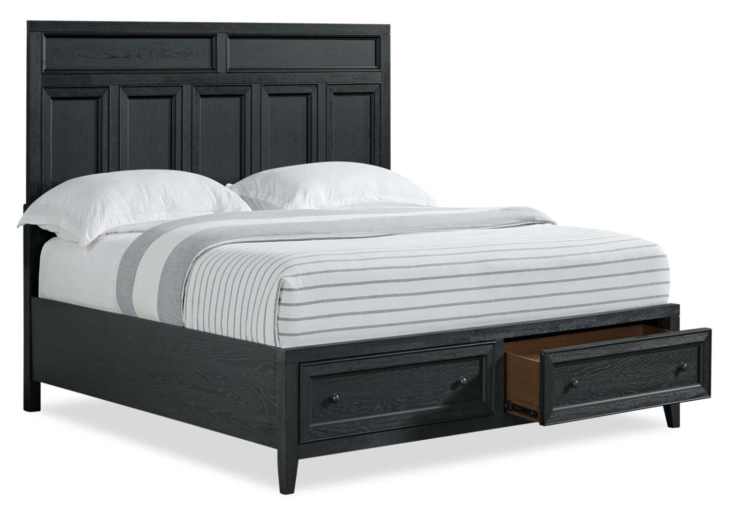 Lit à panneaux Casa avec tête de lit et cadre, en bois, noir - taille queen