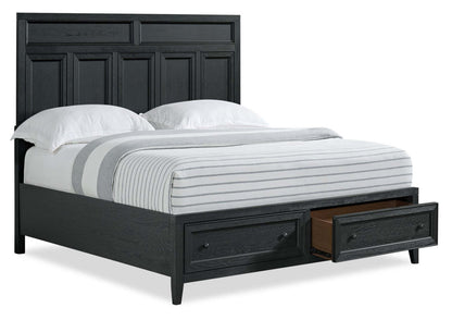 Lit à panneaux Casa avec tête de lit et cadre, en bois, noir - taille queen