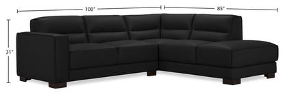 Citadel 2-Piece Right-Facing Top-Grain Genuine Leather Sectional with Wood Legs - Black | Canapé sectionnel droit Citadel 2 pièces en cuir véritable de qualité supérieure avec pieds en bois - noir