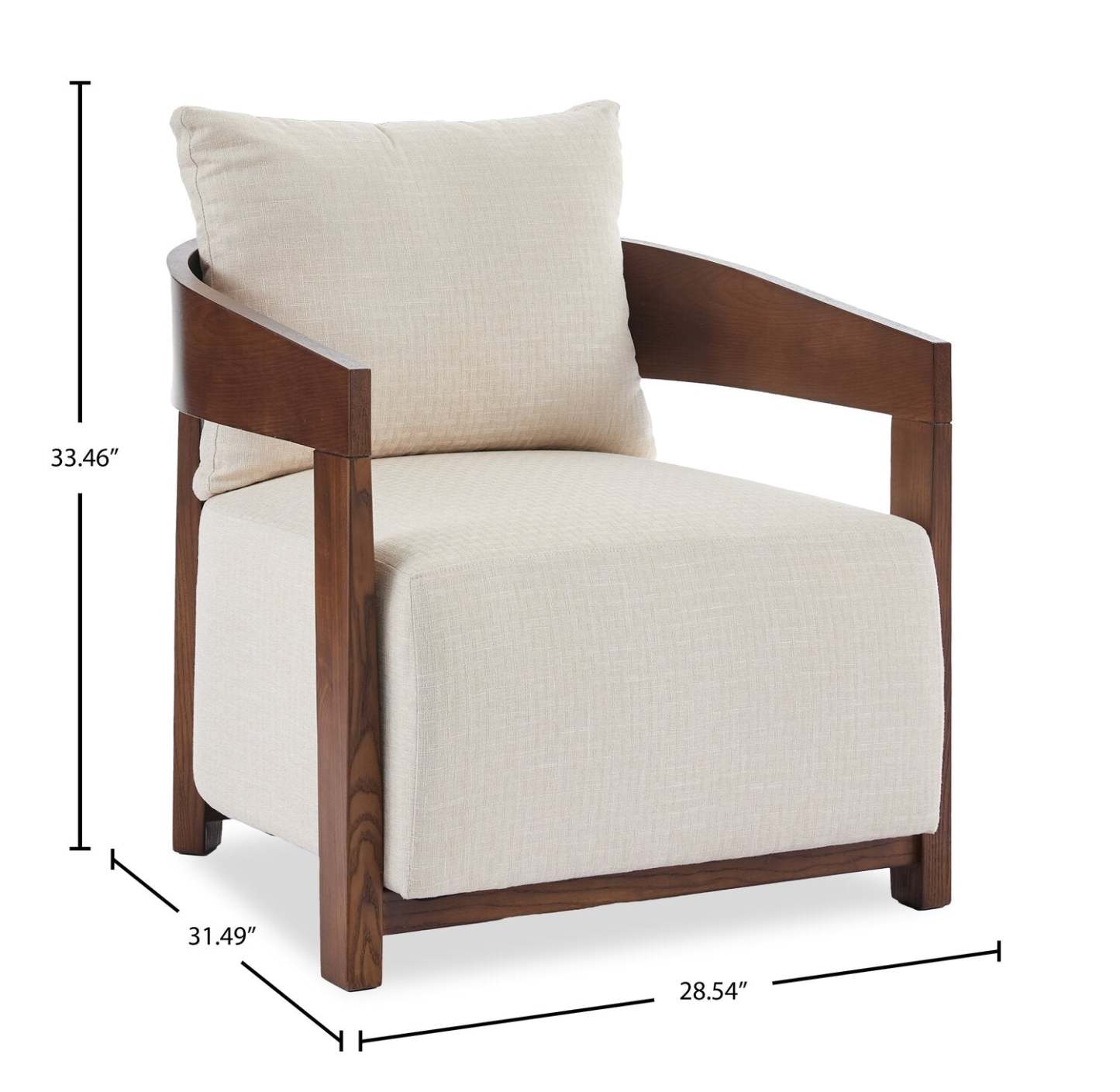 Amor 28.54 Chaise d'appoint en tissu avec accoudoirs et pieds en bois - Taupe | Fauteuil d'appoint Amor 28,54 po en tissu avec accoudoirs et pattes en bois - taupe