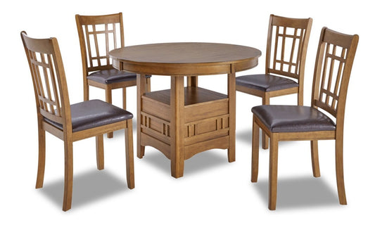 Dena 5pc Dining Set with Table &amp; 4 Chairs, 42-60W Extension, Round - Ensemble de salle à manger Dena 5 pièces avec table ronde, rallonge de 42 po à 60 po (L) et 4 chaises - chêne brun