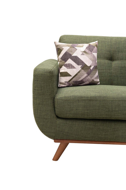 Sofa en tissu d’apparence lin Freeman 88 de Kort & Co. avec base en bois et coussins de dossier capitonnés - vert avocat