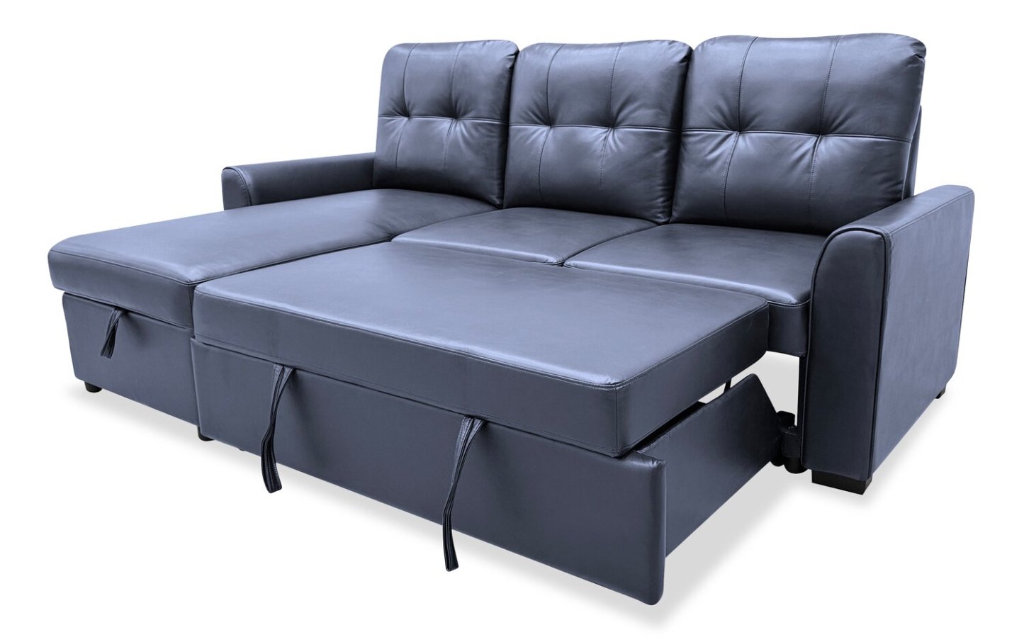 Carter 2-Piece Left-Facing Leather-Look Fabric Sleeper Sectional with Storage Chaise - Black | Canapé-lit sectionnel gauche Carter 2 pièces en tissu d’apparence cuir avec chaise longue de rangement - noir