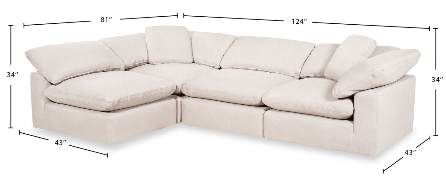 Eclipse Modular 4-Piece Linen-Look Fabric Pit Sofa Sectional with Reversible Feather Down Cushions - Linen White | Canapé sectionnel modulaire Eclipse 4 pièces en tissu d'apparence lin avec coussins réversibles en duvet et plumes - blanc lin