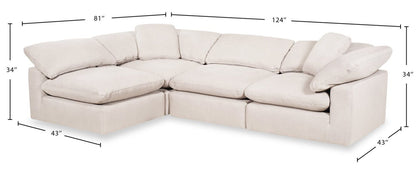 Eclipse Modular 4-Piece Linen-Look Fabric Pit Sofa Sectional with Reversible Feather Down Cushions - Linen White | Canapé sectionnel modulaire Eclipse 4 pièces en tissu d'apparence lin avec coussins réversibles en duvet et plumes - blanc lin