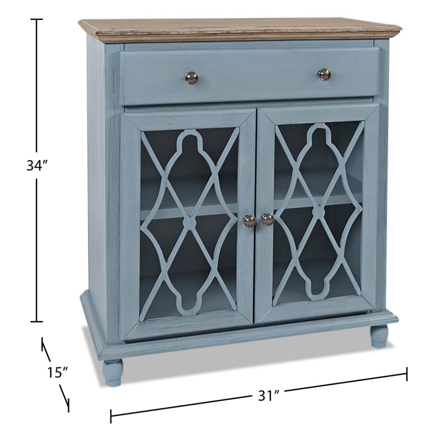 Armoire décorative Carmine 31 avec portes en verre - Bleu|Armoire décorative Carmine de 31 po avec portes en verre - bleue