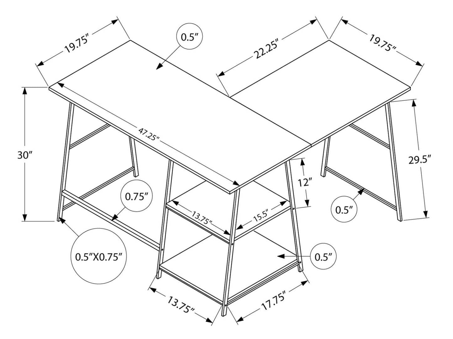 Evlin 42 L-Shaped Office Desk with Shelves - White Marble-Look|Bureau en forme de L Evlin de 42 po à tablettes - apparence marbre blanc