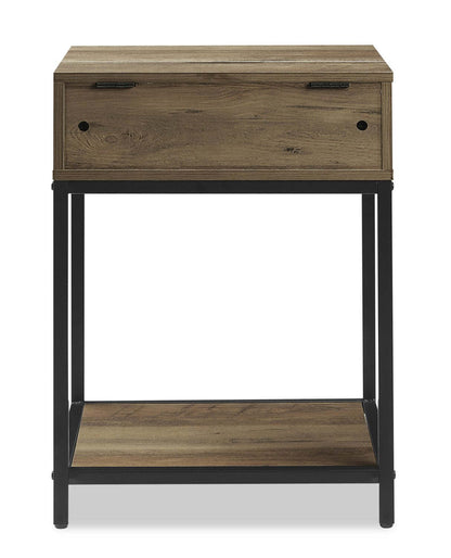 Table de nuit Akio à 1 tiroir avec rangement relevable, 18 L x 25,75 H - Marron/Noir | Table de nuit Akio de 18 po (l) x 25,75 po (H) à 1 tiroir avec dessus relevable et rangement - brune et noire