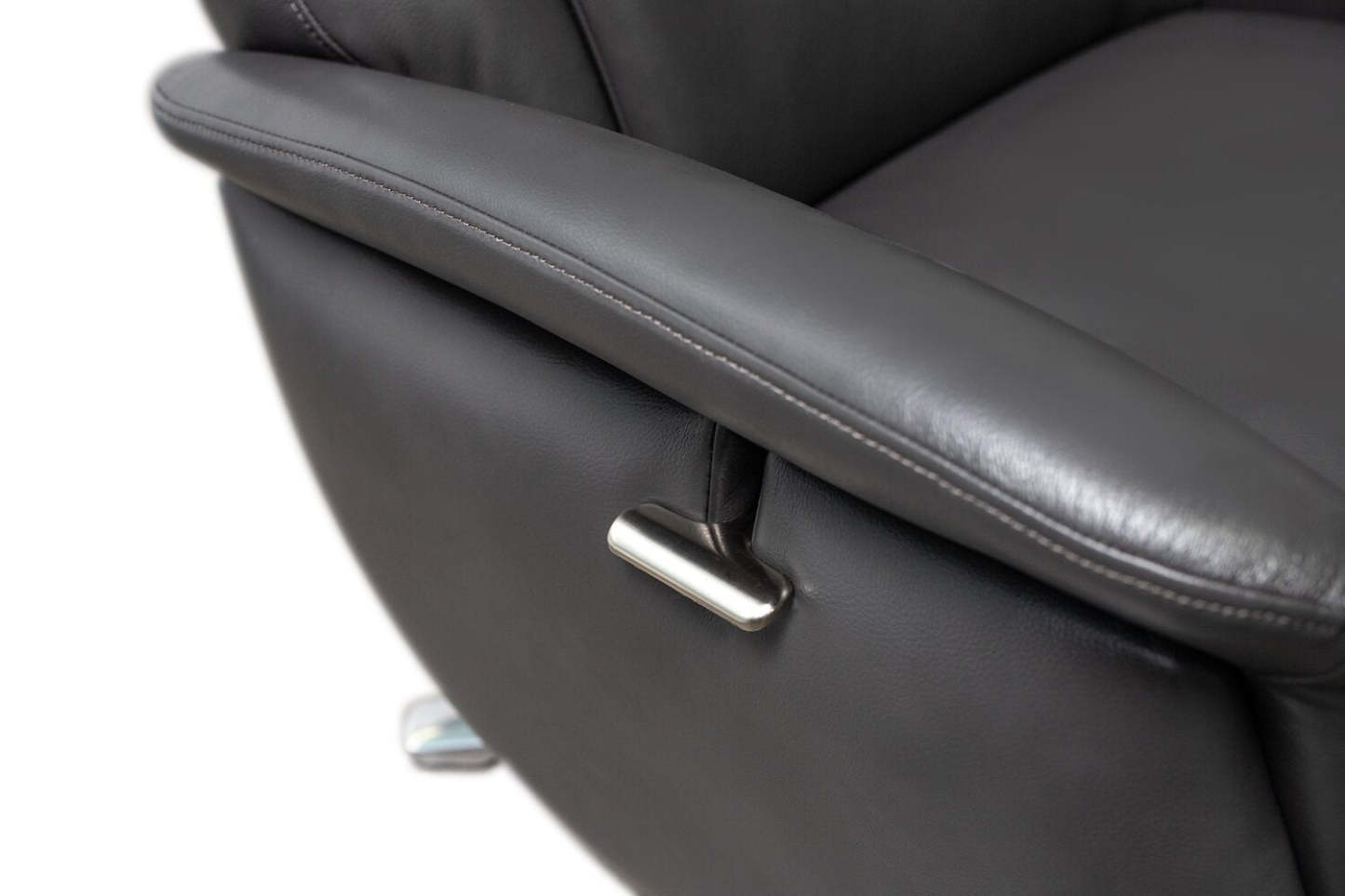 Vega 29,5 Fauteuil inclinable pivotant sans stress en similicuir avec repose-pieds et pieds en aluminium - Gris | Fauteuil pivotant inclinable Vega antistress de 29,5 po en similicuir avec repose-pieds et pattes en aluminium - gris