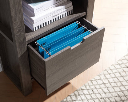 Bibliothèque Oscar Owen 22,5 à 2 étagères avec tiroir classeur - Gris|Bibliothèque Oscar Owen de 22,5 po à deux tablettes avec tiroir classeur - grise