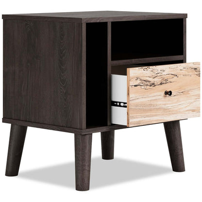 Table de chevet à 1 tiroir Wolf, 23,7 L x 21,9 H, moderne du milieu du siècle – Marron bicolore et naturel | Table de nuit moderne du milieu du 20e siècle Wolf de 23,7 po (L) x 21,9 po (H) à 1 tiroir - deux teintes, brun et naturel