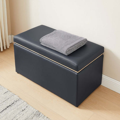 Edmonton 32 Storage Ottoman - Navy Faux Leather|Pouf de rangement Edmonton de 32 po - similicuir bleu marine