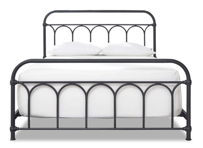 Lit en métal Nora avec tête de lit et cadre, noir - Grand lit | Lit Nora en métal avec tête de lit et cadre de lit, noir - format grand lit