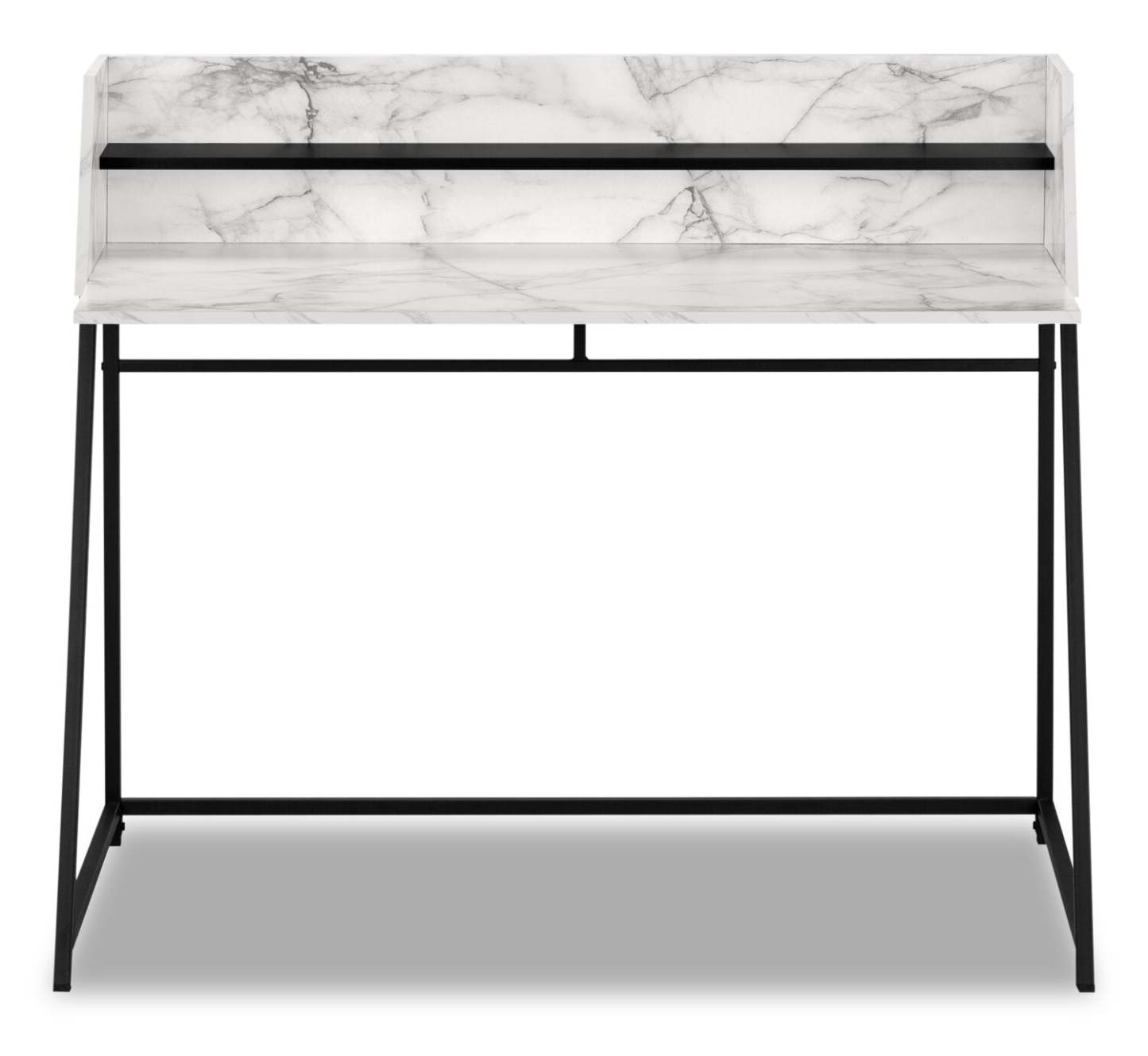 Bureau Lawson 47.25 avec petite niche - Aspect marbre blanc|Bureau Lawson de 47,25 po avec petite crédence - apparence marbre blanc