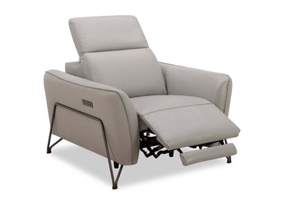 Fauteuil à inclinaison électrique Riviera en cuir véritable de qualité supérieure - gris clair