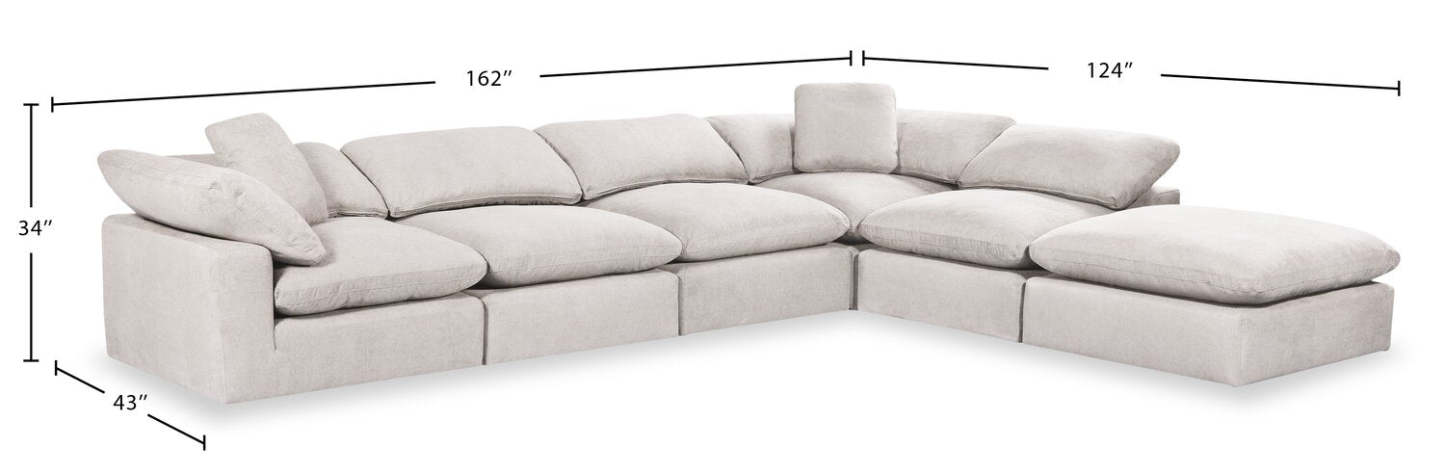 Eclipse Modular 6-Piece Linen-Look Fabric Pit Sofa Sectional with Reversible Feather Down Cushions - Linen White | Canapé sectionnel modulaire Eclipse 6 pièces en tissu d'apparence lin avec coussins réversibles en duvet et plumes - blanc lin