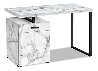 Bureau réversible Remi 47.25 avec tiroir et armoire - Aspect marbre blanc|Bureau réversible Remi de 47,25 po avec tiroir et armoire - apparence marbre blanc
