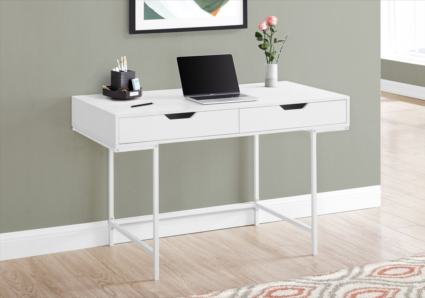 Bureau Butler 47.25 avec 2 tiroirs - Blanc|Bureau Butler de 47,25 po à 2 tiroirs - blanc