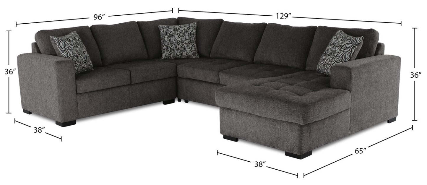 Made in Canada Legend 4-Piece Right-Facing Chenille Fabric Sleeper Sectional with Storage Chaise - Pewter Brown | Canapé-lit sectionnel de droite Legend 4 pièces fabriqué au Canada en tissu de chenille avec chaise longue de rangement - brun étain