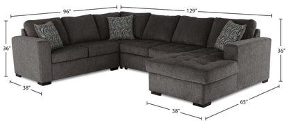 Made in Canada Legend 4-Piece Right-Facing Chenille Fabric Sleeper Sectional with Storage Chaise - Pewter Brown | Canapé-lit sectionnel de droite Legend 4 pièces fabriqué au Canada en tissu de chenille avec chaise longue de rangement - brun étain