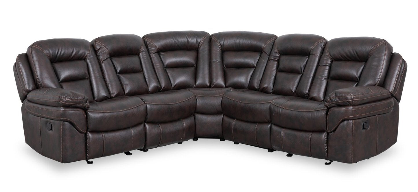 Sofa sectionnel inclinable Leo 5 pièces en tissu d’apparence cuir avec fauteuil inclinable sans accoudoirs - brun noyer
