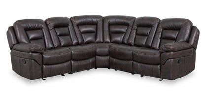 Sofa sectionnel inclinable Leo 5 pièces en tissu d’apparence cuir avec fauteuil inclinable sans accoudoirs - brun noyer