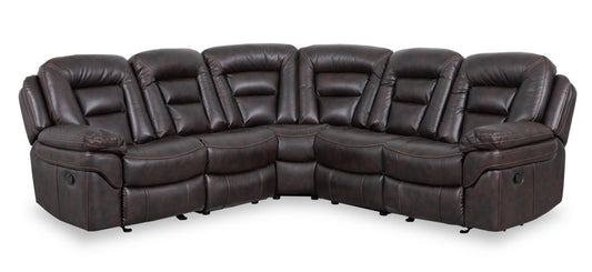 Sofa sectionnel inclinable Leo 5 pièces en tissu d’apparence cuir avec fauteuil inclinable sans accoudoirs - brun noyer