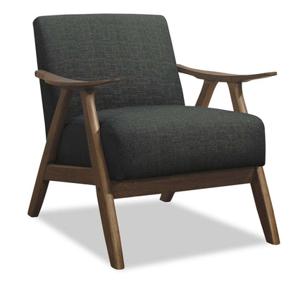 Fauteuil d'appoint Kyra 28,5 en tissu d'apparence lin avec accoudoirs courbés et structure en bois - Gris | Fauteuil d'appoint Kyra de 28,5 po en tissu d'apparence lin avec accoudoirs courbés et armature en bois - gris